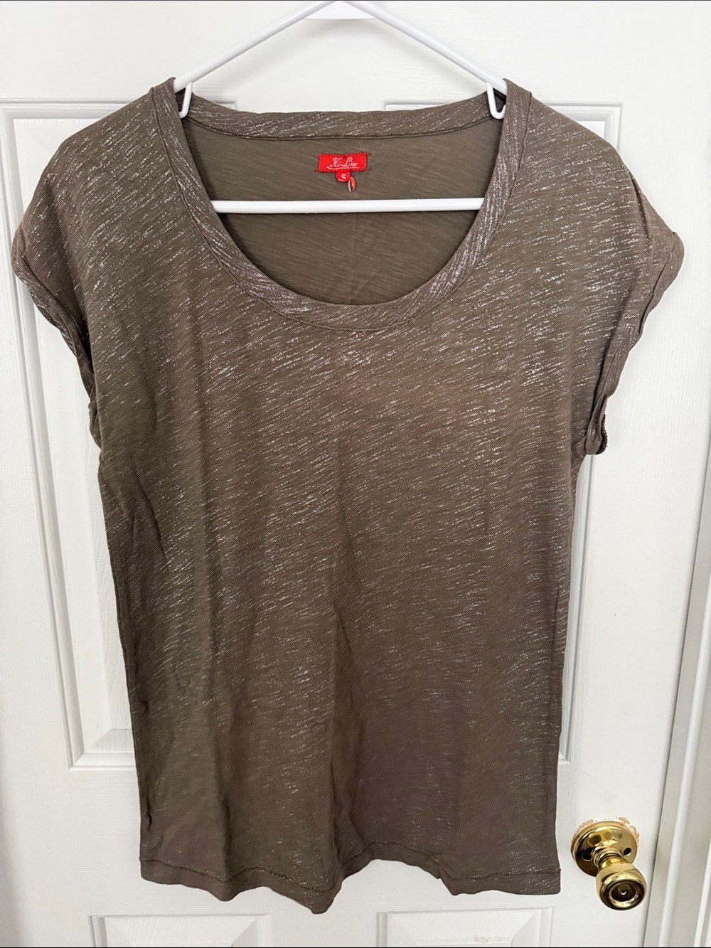 Madewell Hi-Line Women’s Brown Metallic Shimmer Slub Knit Scoop Neck Tee Size S